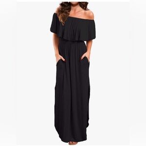 Amazon Black Ruffled Off-Shoulder Maxi Dress